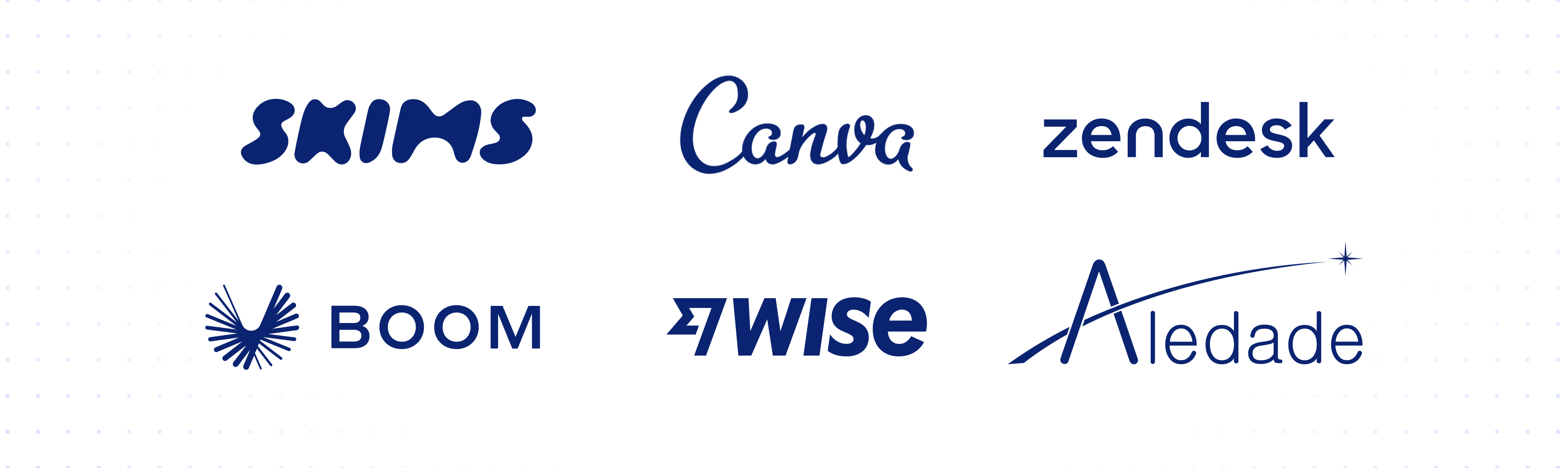 logos: Skim, Canva, Zendesk, Boom, Wise, Aledade