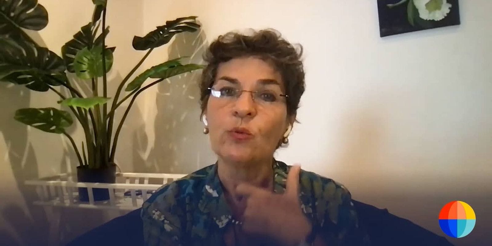 Frame of video showing Christina Figueres speaking